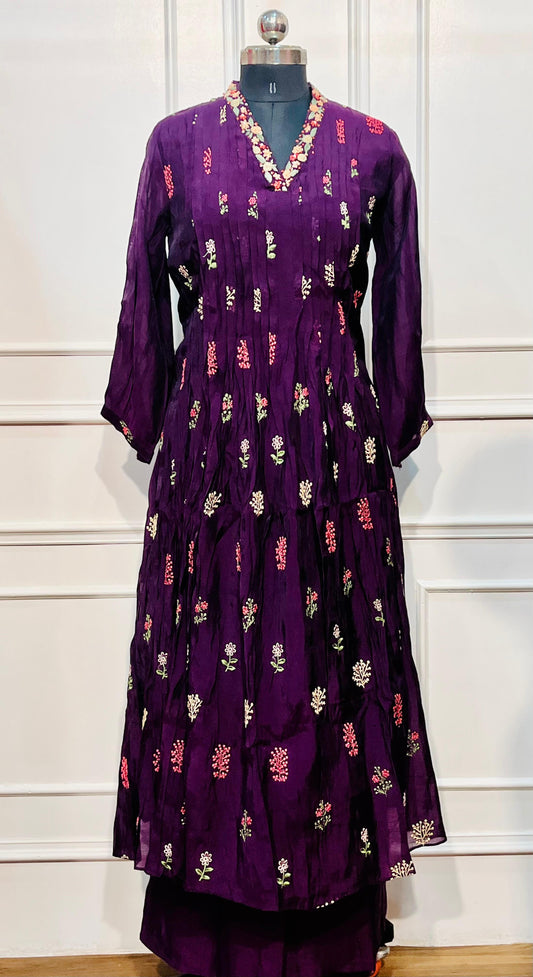 Royal Amethyst Mull Chanderi Suit Set (RT1025)