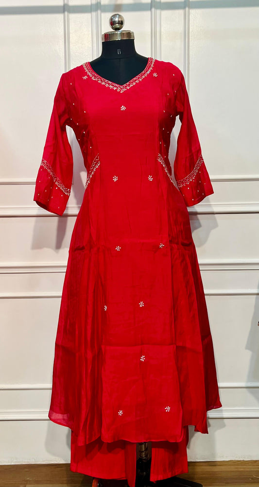 Tangerine Bloom Mull Chanderi Suit Set (RT1022)