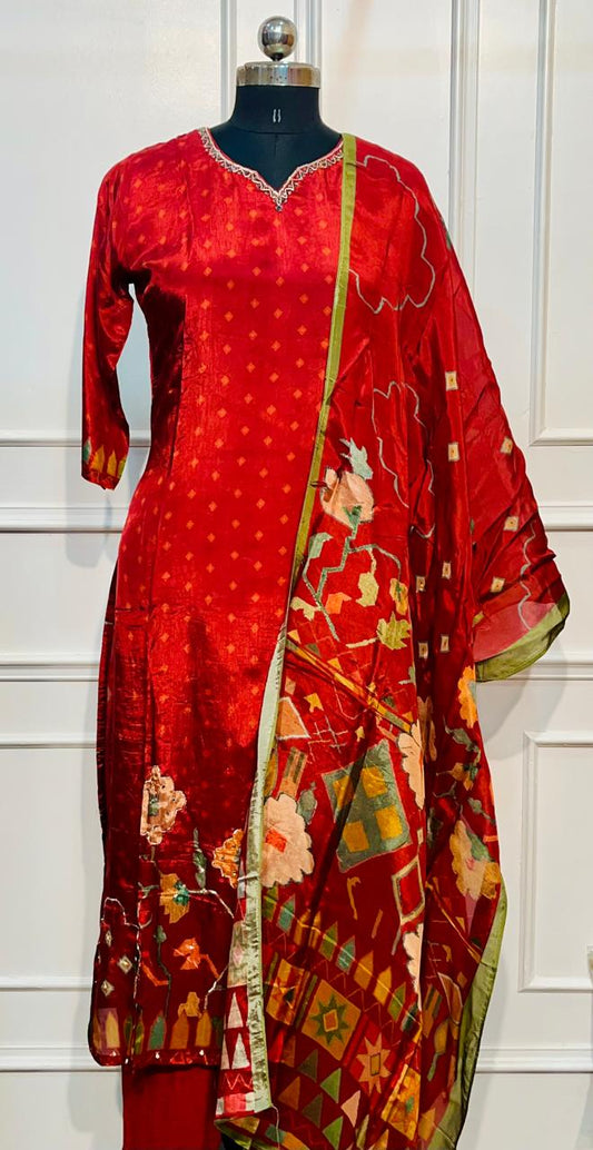 Crimson Bloom Butter Crepe Suit Set (RT2027)