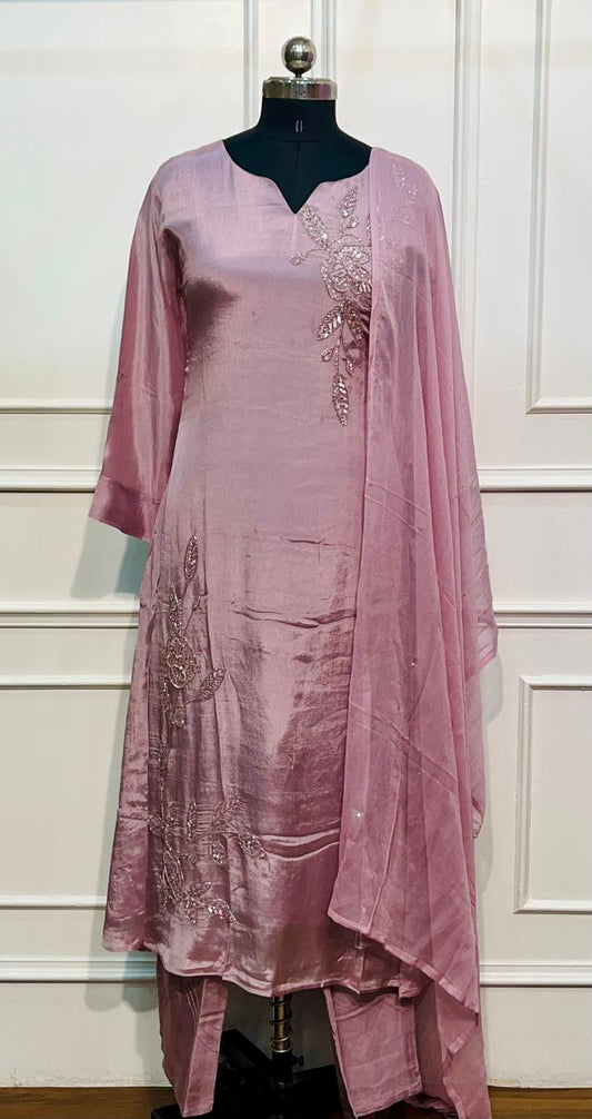 Rose Petal Chinon Embroidered A-Line Suit Set (RT1040)