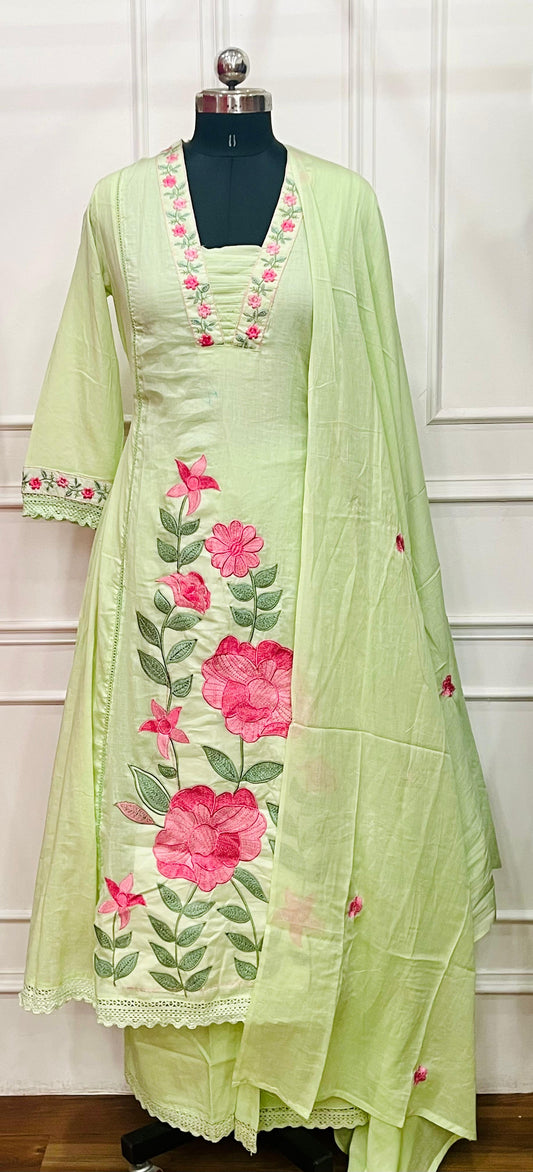 Celadon Floral Grace – Mull Cotton 3 Piece Set (RT1068)