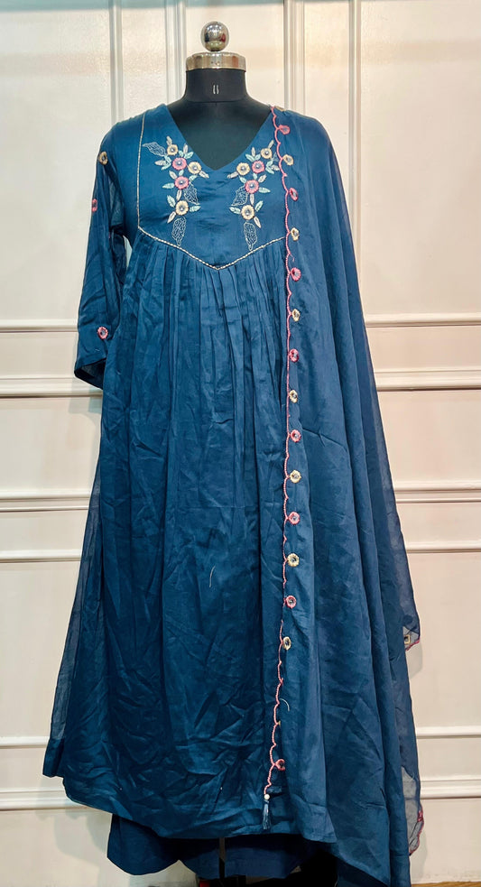 Midnight Bloom Empire Cut Mull Cotton Set (RT1085)