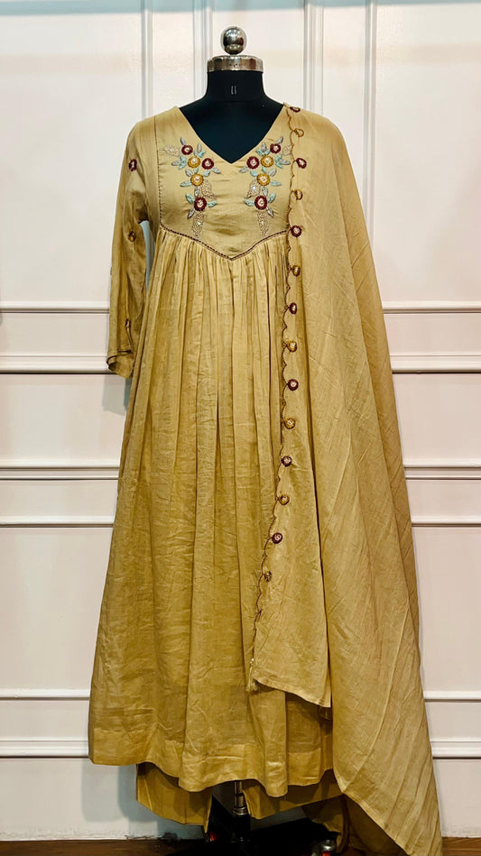 Sand Glow Empire Cut Mull Cotton Set (RT1084)