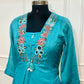 Turquoise Bloom Pure Mull Cotton Embroidered Suit Set (RT1074)