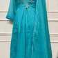 Turquoise Bloom Pure Mull Cotton Embroidered Suit Set (RT1074)