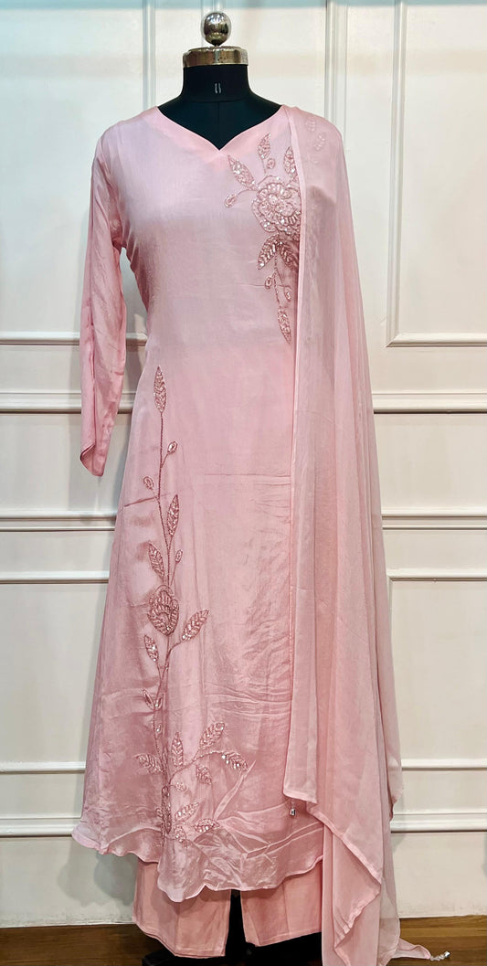 Blush Bloom Chinon Embroidered A-Line Suit Set (RT2034)