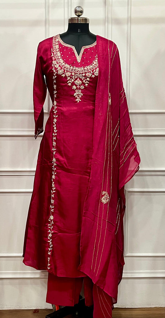Rose Majesty Dola Silk Embroidered A-Line Suit Set (RT1086)