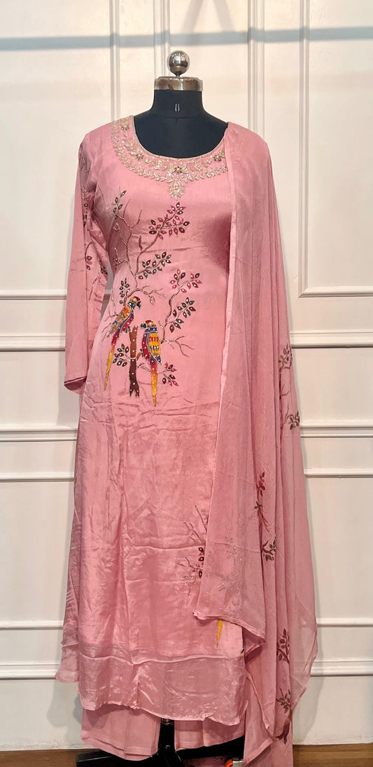 Blush Melody – Premium Chinon A-Line Suit Set (RT1113)