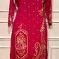 Deep Ruby Pink Chinon Printed Straight Cut Suit Set (RT1103)