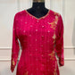 Deep Ruby Pink Chinon Printed Straight Cut Suit Set (RT1103)