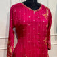 Deep Ruby Pink Chinon Printed Straight Cut Suit Set (RT1103)