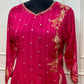Deep Ruby Pink Chinon Printed Straight Cut Suit Set (RT1103)