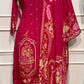 Deep Ruby Pink Chinon Printed Straight Cut Suit Set (RT1103)
