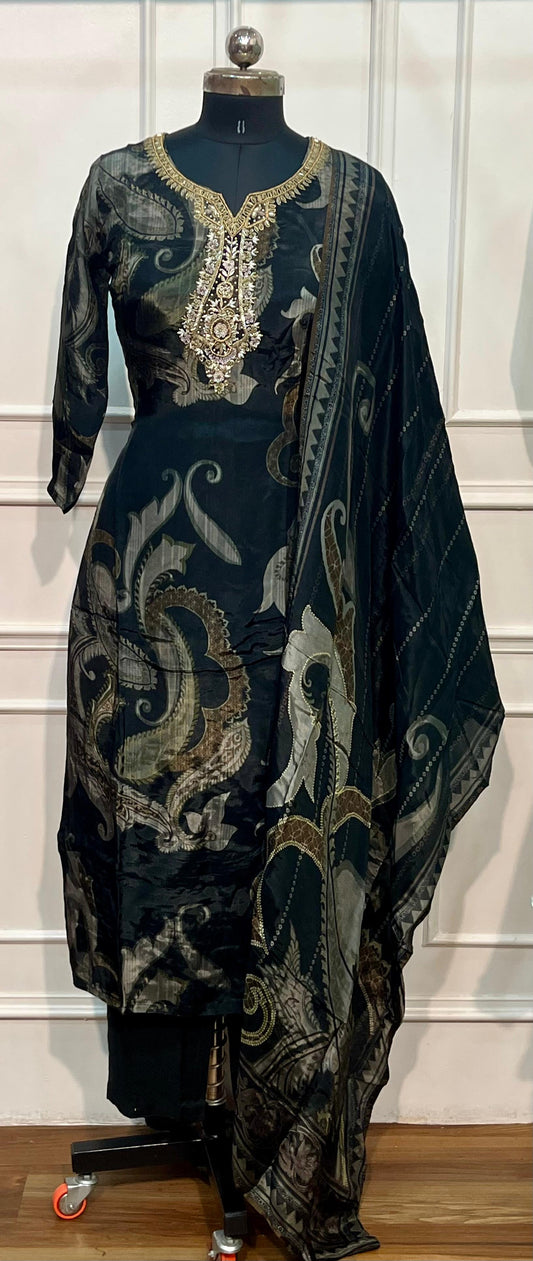 Obsidian Grace Chinon Printed Straight Cut Suit Set (RT1106)