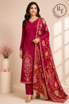 Deep Ruby Pink Chinon Printed Straight Cut Suit Set (RT1103)