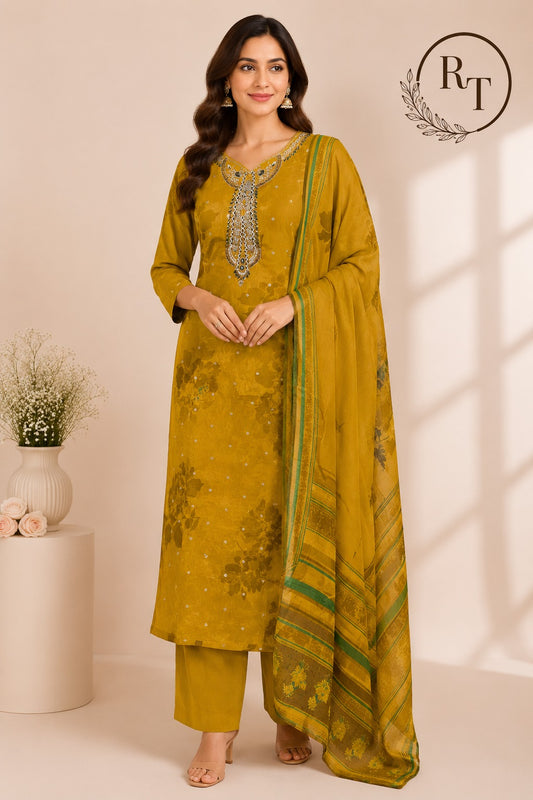 Golden Fern Chinon Printed Straight Cut Suit Set (RT1104)