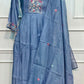 Periwinkle Poetry – Poly Mull Chanderi A-Line Suit Set (RT1118)