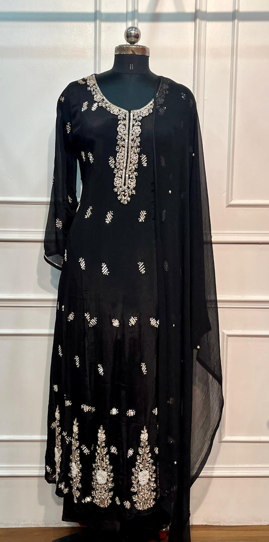Black Empress – Premium Chinon Anarkali 3 Piece Suit Set (RT1128)