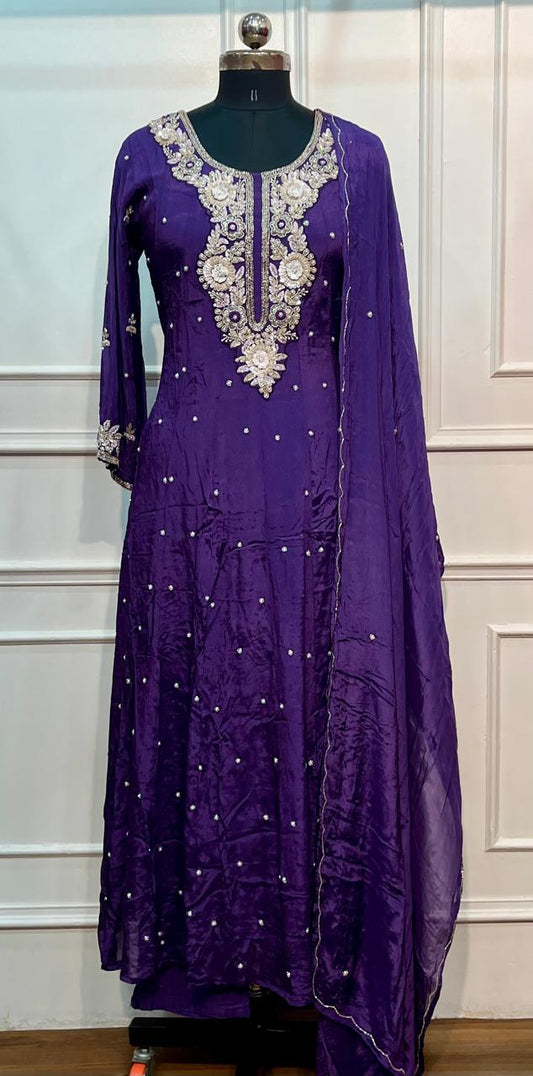 Majestic Violet – Premium Chinon Anarkali 3 Piece Suit Set (RT1133)