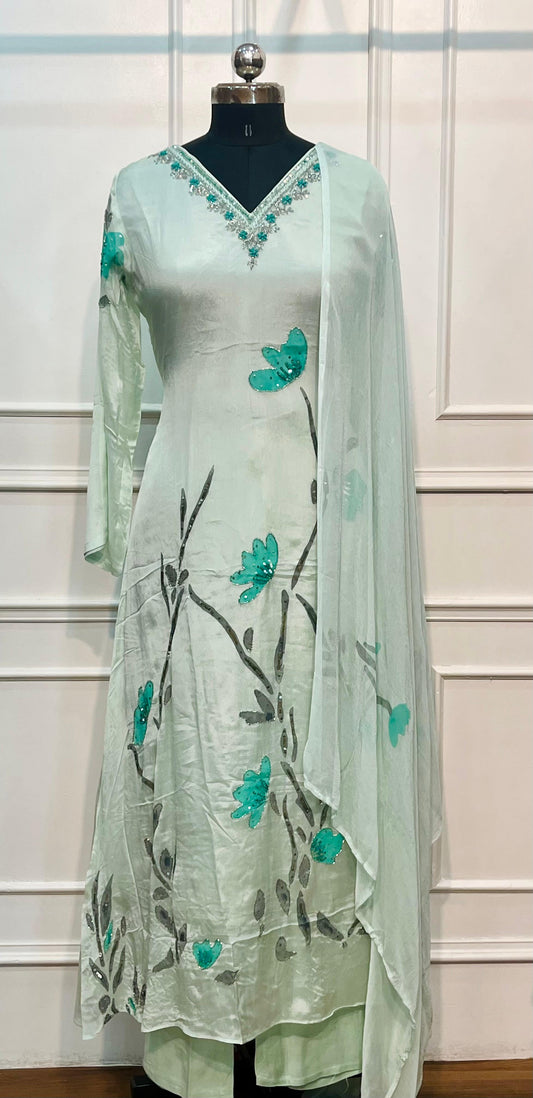 Sea Mint – Premium Chinon A Line Suit Set (RT1139)