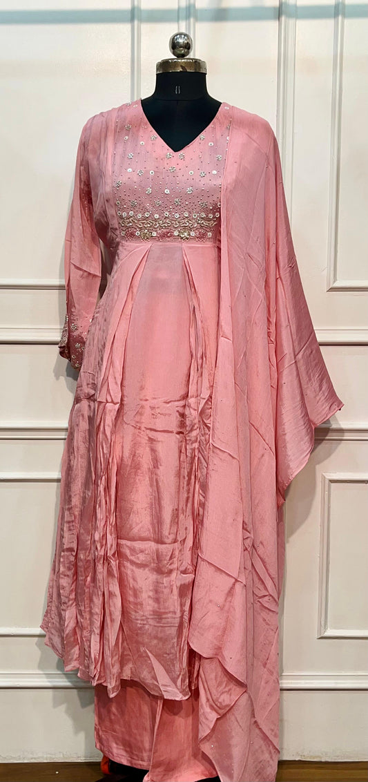 Blush Elegance Chinon Embellished Anarkali Suit Set (XL)