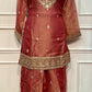 Rust Rose Crushed Shimmer Embroidered Suit Set (XL)