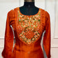 Amber Bloom Mull Chanderi Embroidered Suit Set (XL)