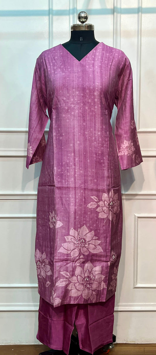 Dusty Mauve Imported Floral Print Suit Set (XXL)