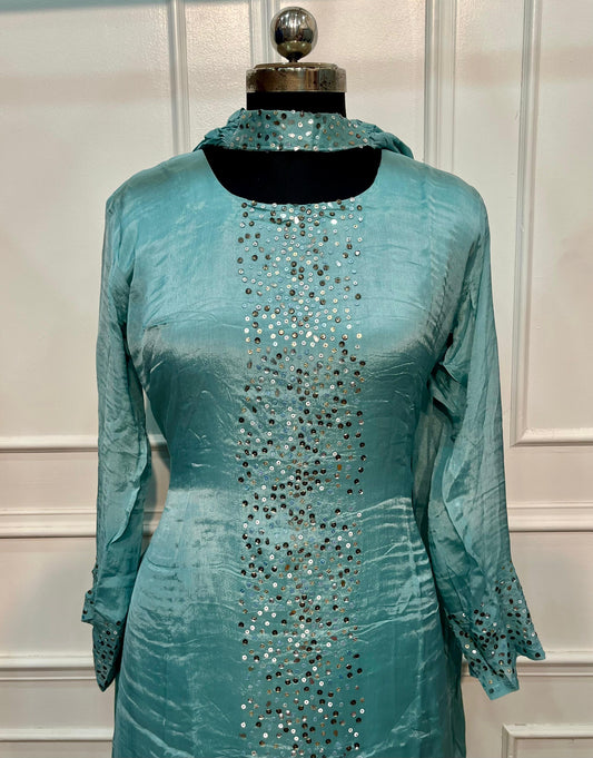 Sage Sparkle Chinon Suit Set (L, XXL)