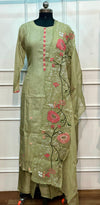 Olive Blossom Embroidered Chanderi Suit Set (L)