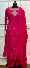 Rani Pink Mirror Embroidered Chanderi Suit Set (RT1142)