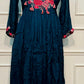 Navy Blue Embroidered Chinon Empire Suit Set (L, XL,XXL)