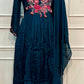 Navy Blue Embroidered Chinon Empire Suit Set (L, XL,XXL)