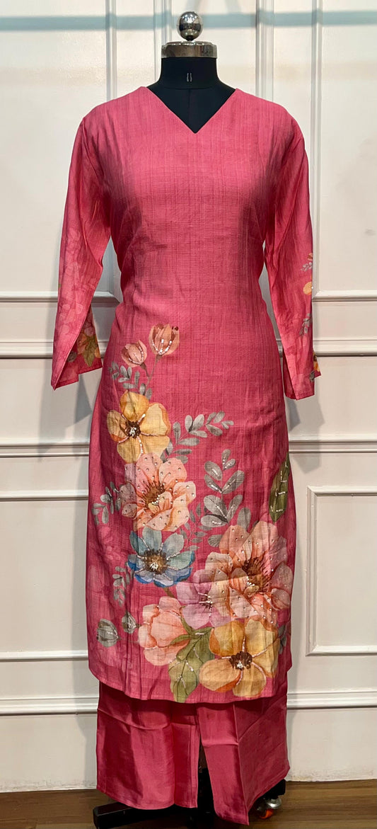 Rosé Garden Tussar Suit Set (XXL)