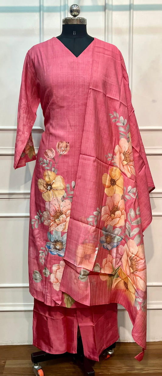 Rosé Garden Tussar Suit Set (XXL)