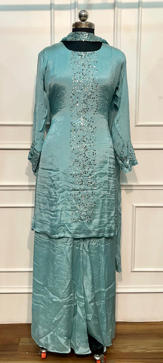 Sage Sparkle Chinon Suit Set (L, XXL)