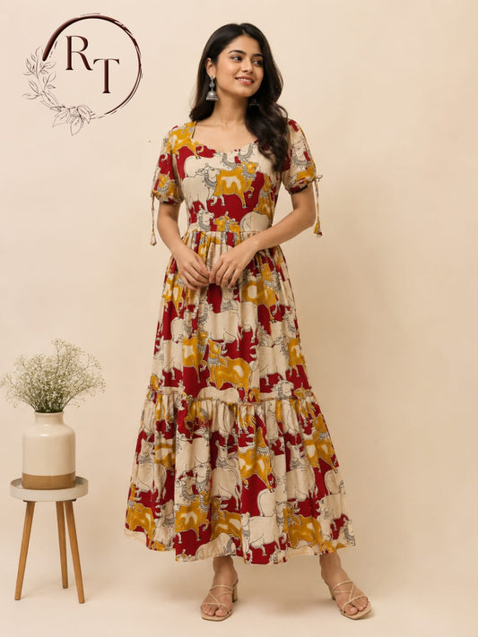 Heritage Motif Cotton Kalamkari Dress (RT1148)