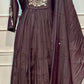 Mocha Imperial Mull Chanderi Embroidered Anarkali Suit Set (RT1151)