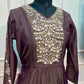Mocha Imperial Mull Chanderi Embroidered Anarkali Suit Set (RT1151)