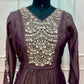 Mocha Imperial Mull Chanderi Embroidered Anarkali Suit Set (RT1151)