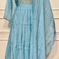 Serene Azure Premium Mull Chanderi A-Line 3 Piece Suit Set (RT1155)