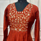 Rust Ember Bloom Premium Mull Chanderi A-Line 3 Piece Suit Set (RT1154)