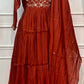 Rust Ember Bloom Premium Mull Chanderi A-Line 3 Piece Suit Set (RT1154)