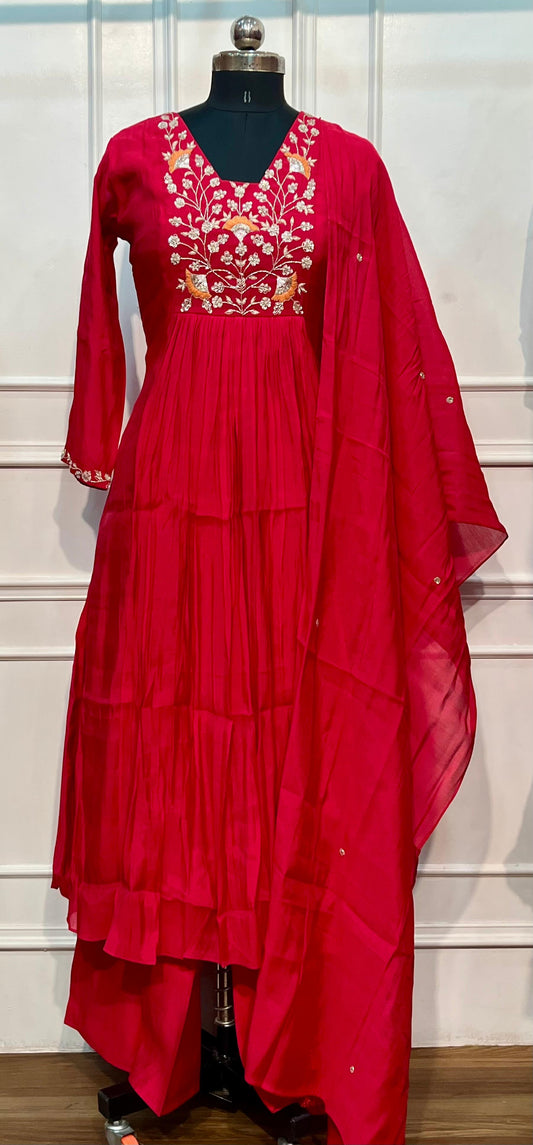 Rose Royale Premium Mull Chanderi A-Line 3 Piece Suit Set (RT1156)