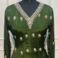 Olive Green Embroidered Chinon Anarkali Suit Set (RT1169)