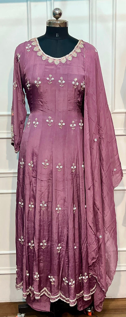 Mauve Royale Premium Chinon Embroidered Anarkali Set (RT1174)