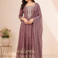 Dusty Mauve Chinon Embroidered anarkali Suit Set (RT1176)