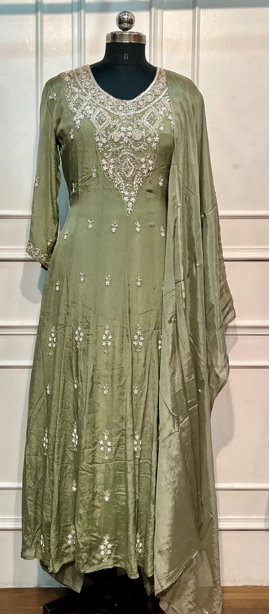 Sage Elegance Premium Chinon Embroidered Anarkali Suit Set (RT1191)