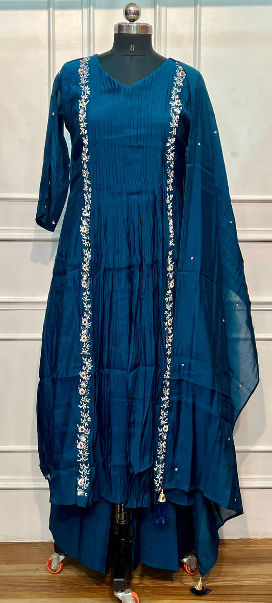 Ocean Crest Premium Mull Chanderi Embroidered Suit Set (RT1194)