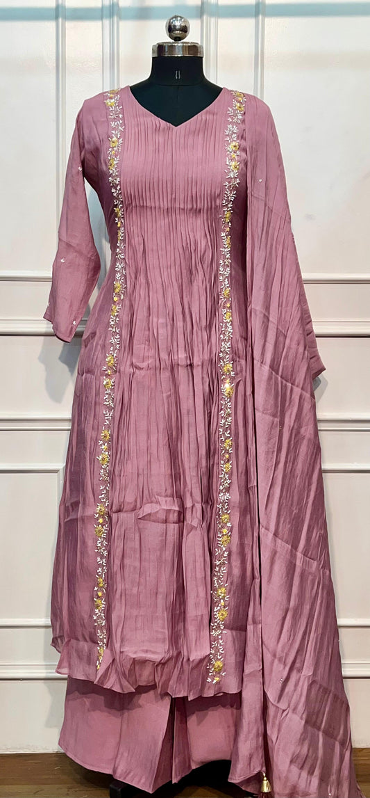 Blush Harmony Premium Mull Chanderi Embroidered Suit Set (RT1195)